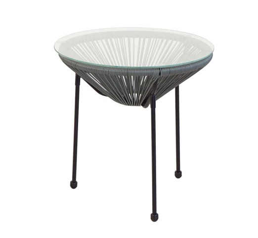ACAPULCO Side Table D.50 Black Steel / Grey Plastic Rattan