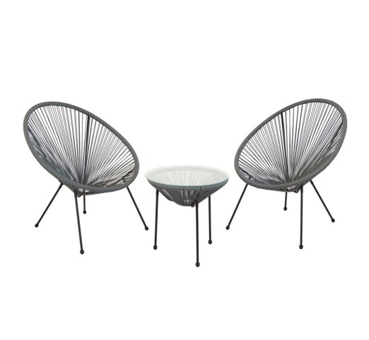 ACAPULCO Set (3-pcs) Black Steel/Grey Plastic Rattan