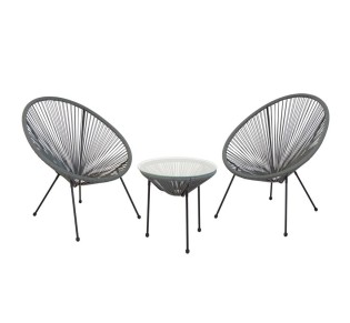 ACAPULCO Set (3-pcs) Black Steel/Grey Plastic Rattan
