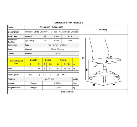 MARTIN Office Chair PP/Pu Pink (assembled cushion)