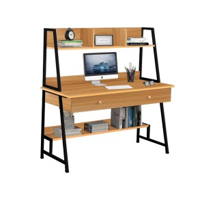 PC Metal Desk 2 Drawers/2 Shelves 100x48x73/137cm Black/Natural 2