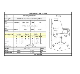 BF2985 White Manager Armchair Mesh Grey
