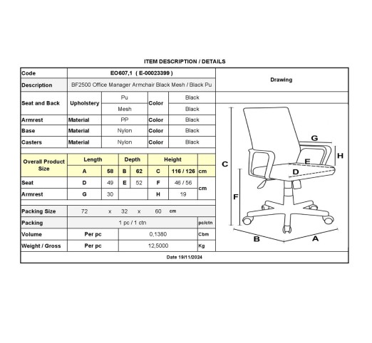 BF2500 Manager Armchair Black Mesh-Pu