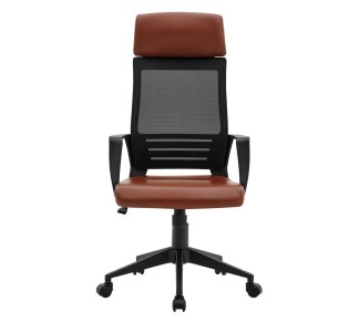 BF2500 Πολυθρόνα Γραφείου Διευθυντή Mesh Μαύρο - Pu Καφέ