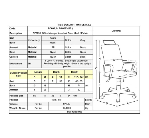 BF8750 Manager Armchair Grey Mesh/Fabric