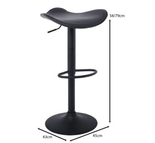 SADDLE Σκαμπό BAR, Μέταλλο Βαφή Μαύρο, Pvc Μαύρο, Ρύθμιση Ύψους, Περιστρεφόμενο