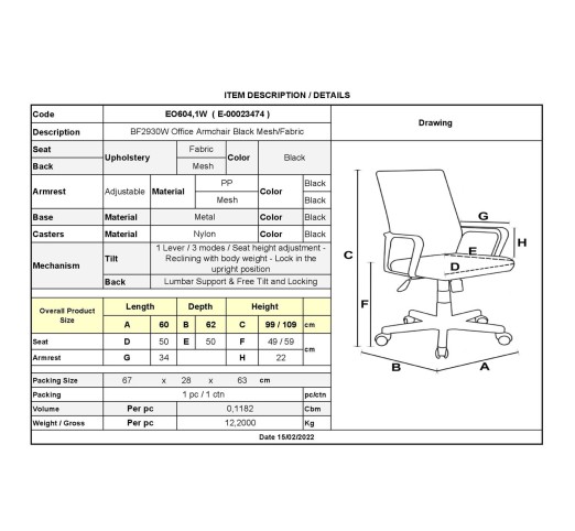 BF2930W Office Armchair Black Mesh/Fabric