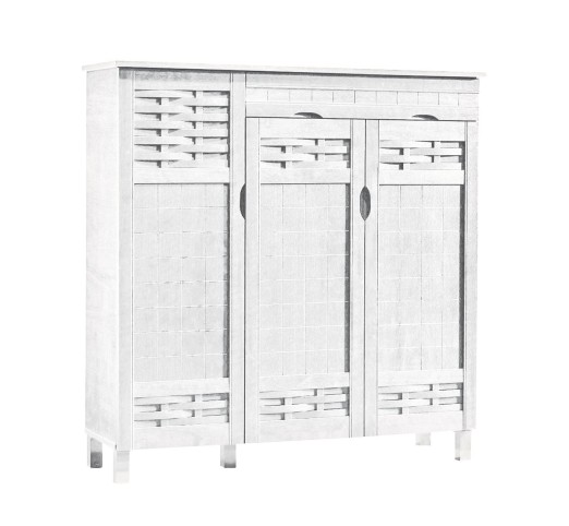 SHOE CABINET 3 Doors, 1 Drawer 115x38x119cm White