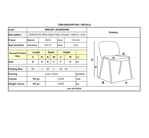 CAMPUS-W Chair/Chromed Frame/Grey Pu