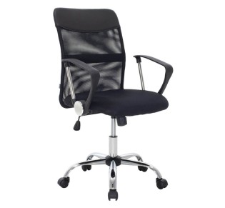 BF2401 Πολυθρόνα Γραφείου Medium, Βάση Χρώμιο, Ύφασμα & Mesh Απόχρωση Μαύρο