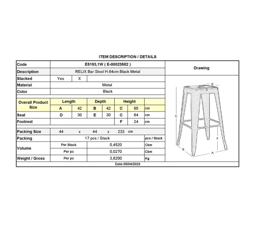 RELIX Bar Stool H.64cm Black Metal