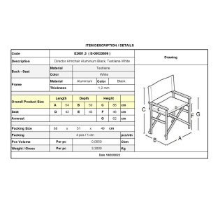Director Armchair, Aluminium Black 1.2mm, Textilene White