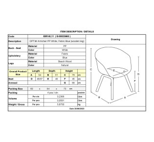 OPTIM Armchair PP White, Fabric Blue (wooden leg)