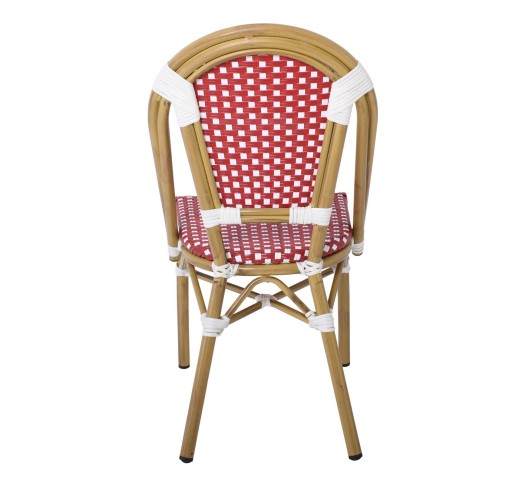 PARIS Καρέκλα Bistro, Αλουμίνιο Φυσικό, Wicker Άσπρο - Κόκκινο, Στοιβαζόμενη