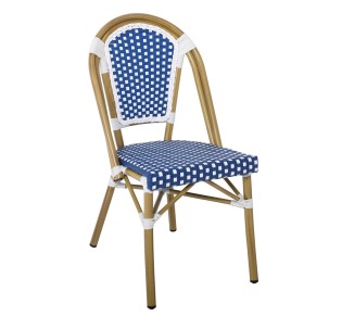PARIS Καρέκλα Bistro, Αλουμίνιο Φυσικό, Wicker Άσπρο - Μπλε, Στοιβαζόμενη