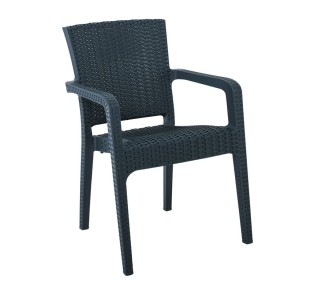 LORA Πολυθρόνα Κήπου Στοιβαζόμενη / PP - Rattan Look - Απόχρωση Ανθρακί
