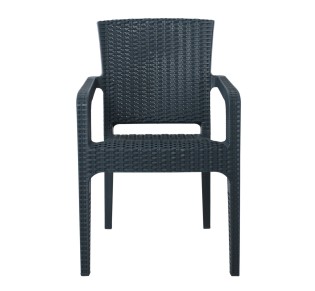 LORA Πολυθρόνα Κήπου Στοιβαζόμενη / PP - Rattan Look - Απόχρωση Ανθρακί