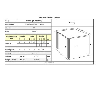 TEBO Table 90x90cm PP White