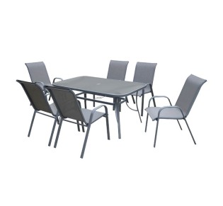 RIO Set(Table 150x90cm+6 Armchairs) Steel Dark Grey/Text.Grey