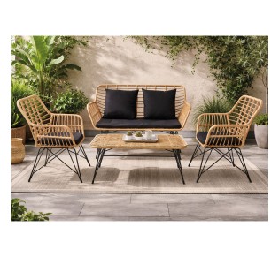 SALSA MAX Living Set Κήπου 4τμχ / Μέταλλο Βαφή Μαύρο - Wicker Φυσικό - Μαξιλάρια Μαύρο 2