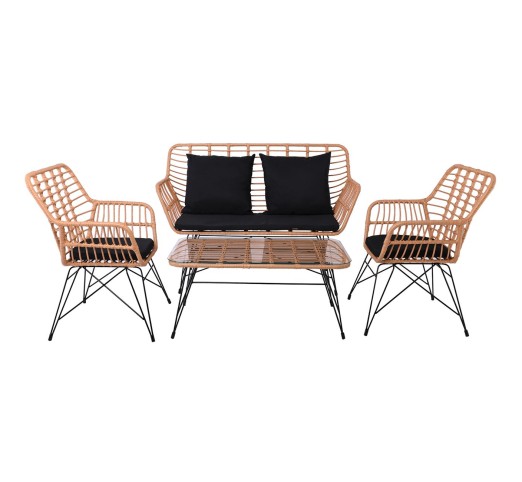 SALSA MAX Living Set 4pcs - Metal Black / Wicker Natural - Cushions Black