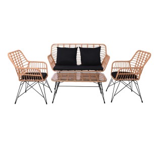 SALSA MAX Living Set 4pcs - Metal Black / Wicker Natural - Cushions Black