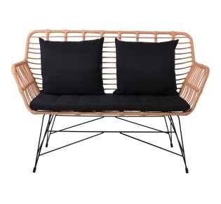 SALSA MAX Living 2 Seat Sofa / Metal Black - Wicker Natural - Cushions Black