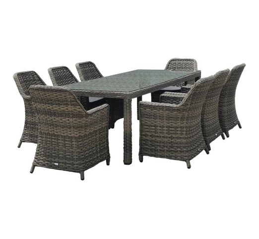 ESPERIA Set Τραπεζαρία Κήπου ALU - Wicker Grey Brown - Ανθρακί / Τραπέζι 230x100cm & 8 Πολυθρόνες