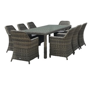 ESPERIA Set ALU Table 230x100cm & 8 Armchairs Wicker Grey Brown - Cushion Anthracite 2