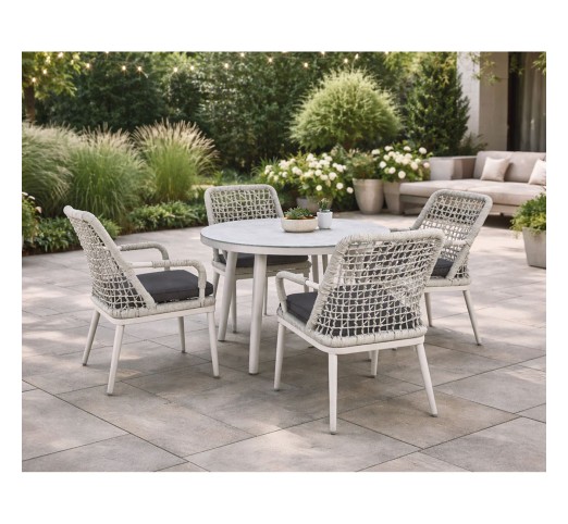 CENTRAL Set Τραπεζαρία Κήπου / ALU & Rope Grey - Μαξιλάρι Ανθρακί / Τραπέζι Ø100cm & 4 Πολυθρόνες