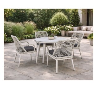 CENTRAL Set Τραπεζαρία Κήπου / ALU & Rope Grey - Μαξιλάρι Ανθρακί / Τραπέζι Ø100cm & 4 Πολυθρόνες