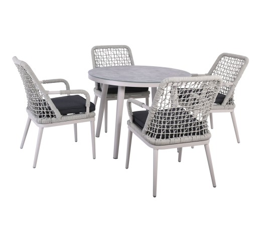 CENTRAL Set Τραπεζαρία Κήπου / ALU & Rope Grey - Μαξιλάρι Ανθρακί / Τραπέζι Ø100cm & 4 Πολυθρόνες