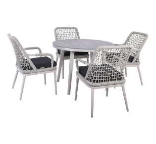 CENTRAL Set ALU Table Ø100cm & 4 Armchairs / Light Grey - Cushion Anthracite