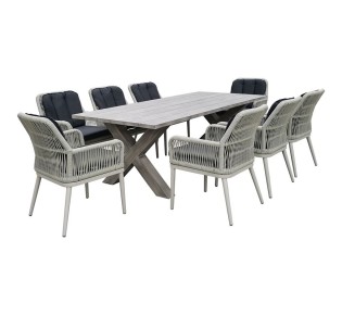 ALLEY Set ALU Table 220x94cm & 8 Armchairs / Grey - Cushion Anthracite