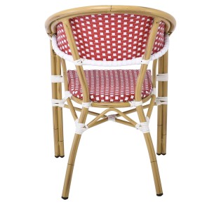 VEGERA Πολυθρόνα Dining Αλουμίνιο Φυσικό, Wicker Άσπρο - Κόκκινο, Στοιβαζόμενη
