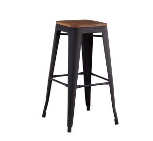 RELIX Wood Σκαμπό Bar / Μέταλλο Βαφή Μαύρο Extra Matte Απόχρωση Ξύλου Dark Oak