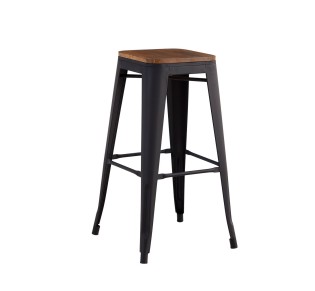 RELIX Wood Σκαμπό Bar / Μέταλλο Βαφή Μαύρο Extra Matte Απόχρωση Ξύλου Dark Oak