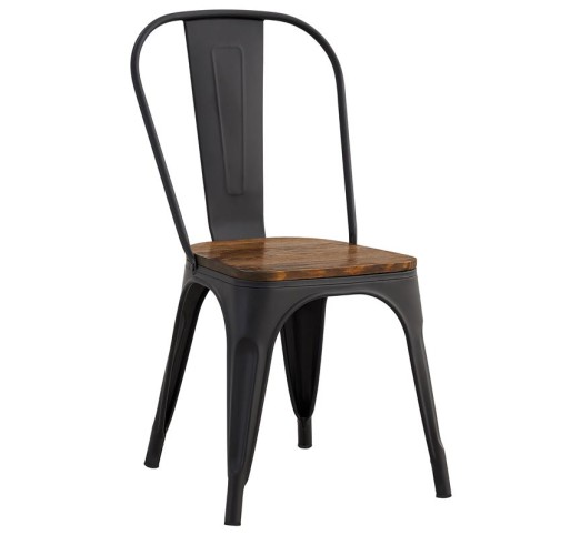 RELIX Wood Καρέκλα Στοιβαζόμενη / Μέταλλο Βαφή Μαύρο Extra Matte - Κάθισμα Dark Oak