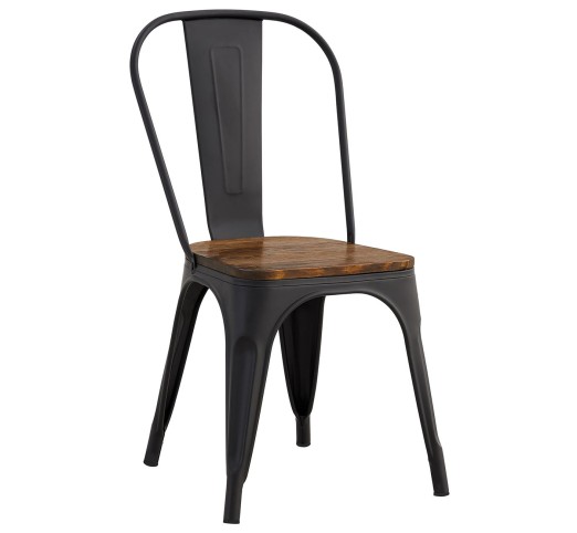 RELIX Wood Καρέκλα Στοιβαζόμενη / Μέταλλο Βαφή Μαύρο Extra Matte - Κάθισμα Dark Oak