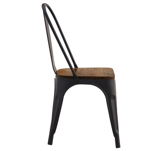 RELIX Wood Καρέκλα Στοιβαζόμενη / Μέταλλο Βαφή Μαύρο Extra Matte - Κάθισμα Dark Oak