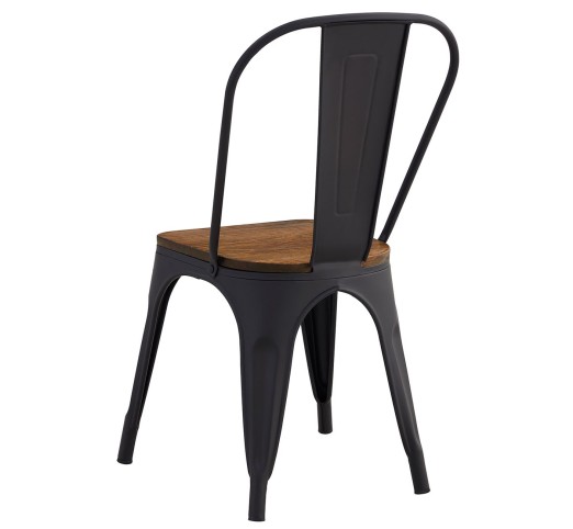 RELIX Wood Καρέκλα Στοιβαζόμενη / Μέταλλο Βαφή Μαύρο Extra Matte - Κάθισμα Dark Oak