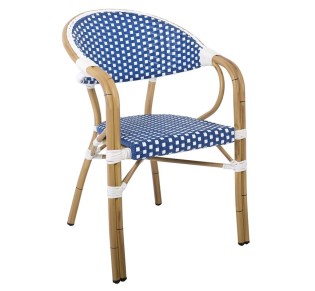 PARIS Πολυθρόνα Dining Αλουμίνιο Φυσικό - Wicker Άσπρο - Μπλε - Στοιβαζόμενη
