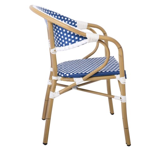 PARIS Πολυθρόνα Dining Αλουμίνιο Φυσικό - Wicker Άσπρο - Μπλε - Στοιβαζόμενη
