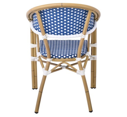 PARIS Πολυθρόνα Dining Αλουμίνιο Φυσικό - Wicker Άσπρο - Μπλε - Στοιβαζόμενη