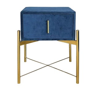 PASSION Bedside Blue Velure Fabric 1-Drawer