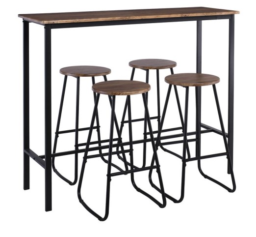 PUB Set Bar Τραπέζι 120x40cm & 4 Σκαμπό / Μέταλλο Βαφή Ανθρακί - Antique Brown