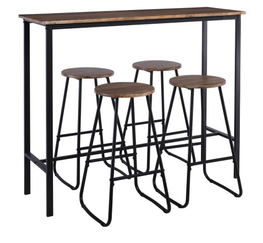 PUB Set Bar Τραπέζι 120x40cm & 4 Σκαμπό / Μέταλλο Βαφή Ανθρακί - Antique Brown