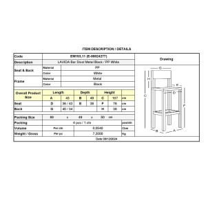 LAVIDA Bar Stool Metal Black - PP White