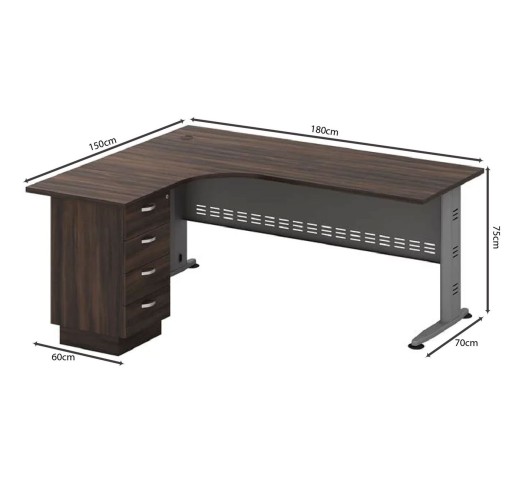 SUPERIOR Desk - Left 180x150x75cm Dark Walnut