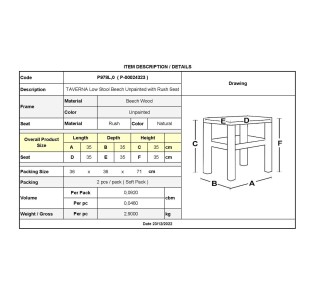 TAVERNA Low Stool H35cm Unpainted with Rush Seat